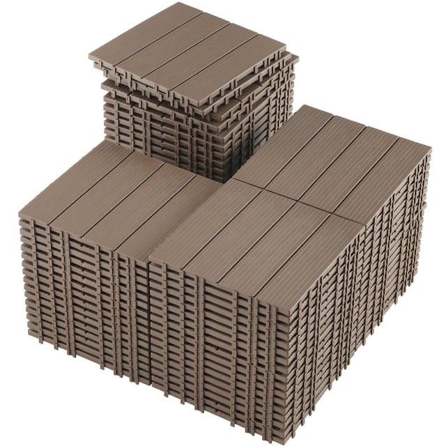 TrumanPick 72 PCS Deck Tiles Patio Pavers Interlocking Flooring Tiles 12"W x 12"L Waterproof Outdoor Flooring for Patio Garden Balcony Backyard All Weather Use, Brown
