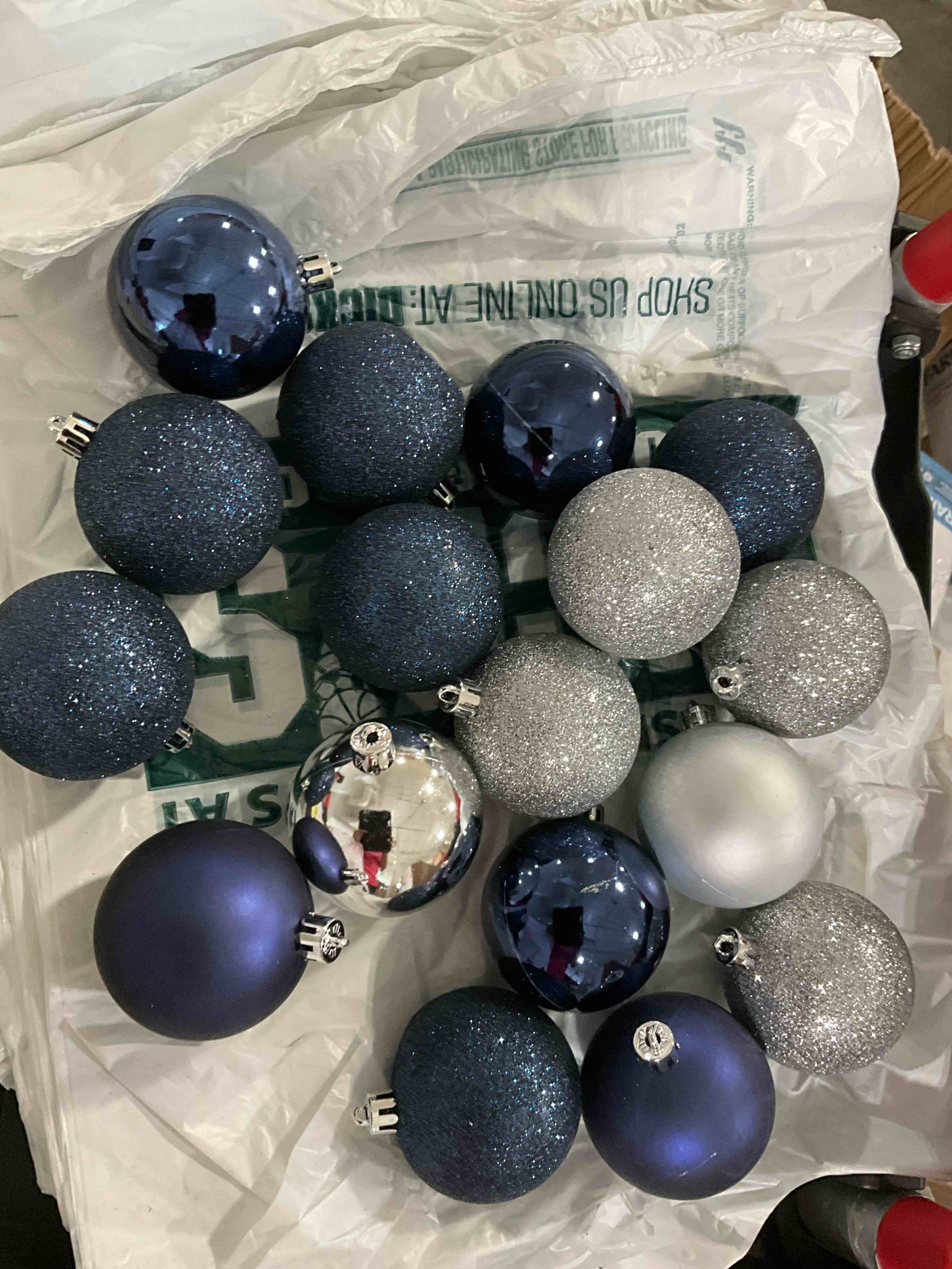 christmas ornaments balls (15pc) blue and silver