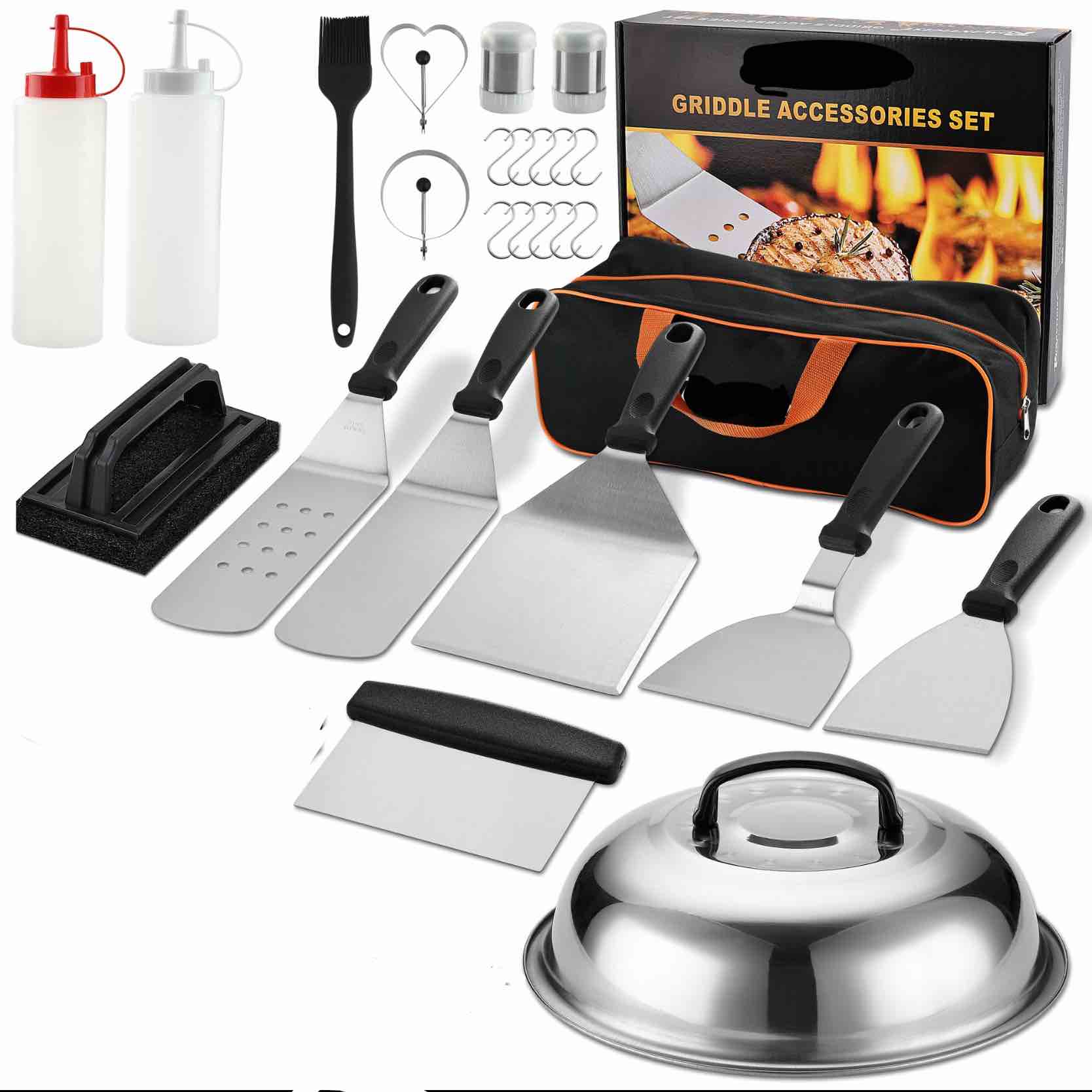  Griddle Accessories Set - Flat Top Teppanyaki Spatula Set, Home Cooking Griddle and Outdoor BBQ