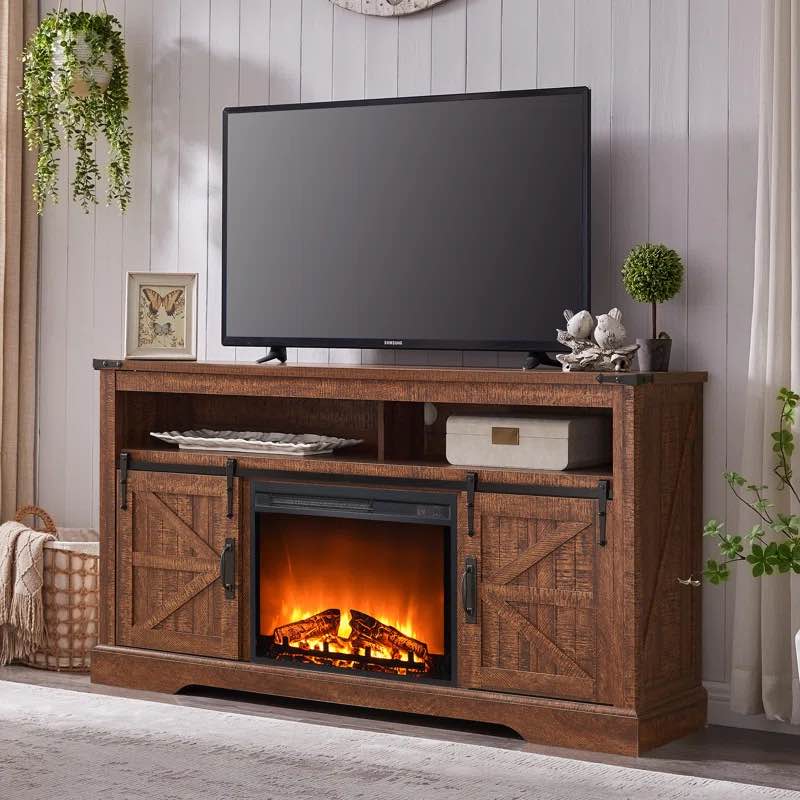 White 59 Inches Sliding Barn Door TV Stand