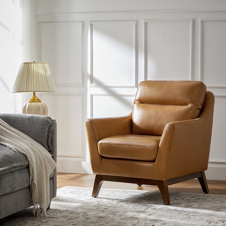 Mariessa Genuine Leather Armchair WIth Solid Wood Legs