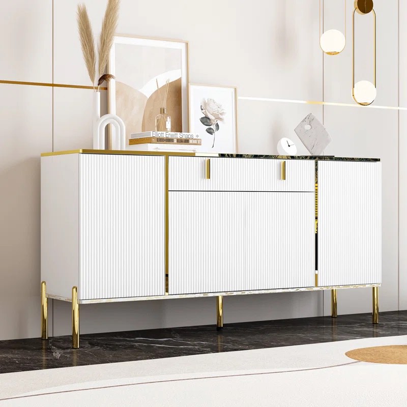 Jenkinsburg 63" Modern Sideboard with Gold Legs and Fluted Doors, Buffet Cabinet for Entryway or Living Room