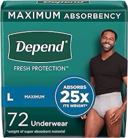 Depend Fresh Protection Adult Incontinence Underwear for Men, Disposable, Maximum, Large, Grey, 72 Count (2 Packs of 36), Packaging May Vary