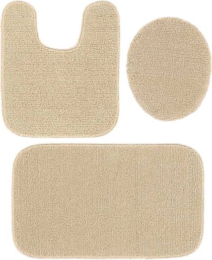 Garland Rug Gramercy Plush Polypropylene Washable Bath Rug Set, 3 Piece (Toilet Lid Cover, Contour Rug, 20" X34' Bath Rugs) Champagne - Soft, Absorbent, and Stylish for Your Bathroom