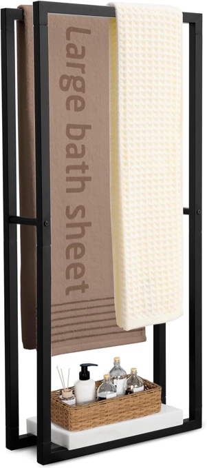 KES Bathroom Standing Towel Rack (42")  with Heavy Marble Base 2 Tier Matte Black