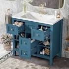 36'' Bathroom Vanity With Resin Sink Combo, Solid Wood Frame Bathroom Storage Cabinet, Freestanding Vanity Set With 5 Drawers& Soft Closing Doors