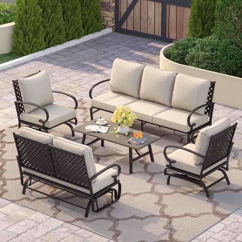 5 Piece Sofa Seating Group with Olefin Cushions
