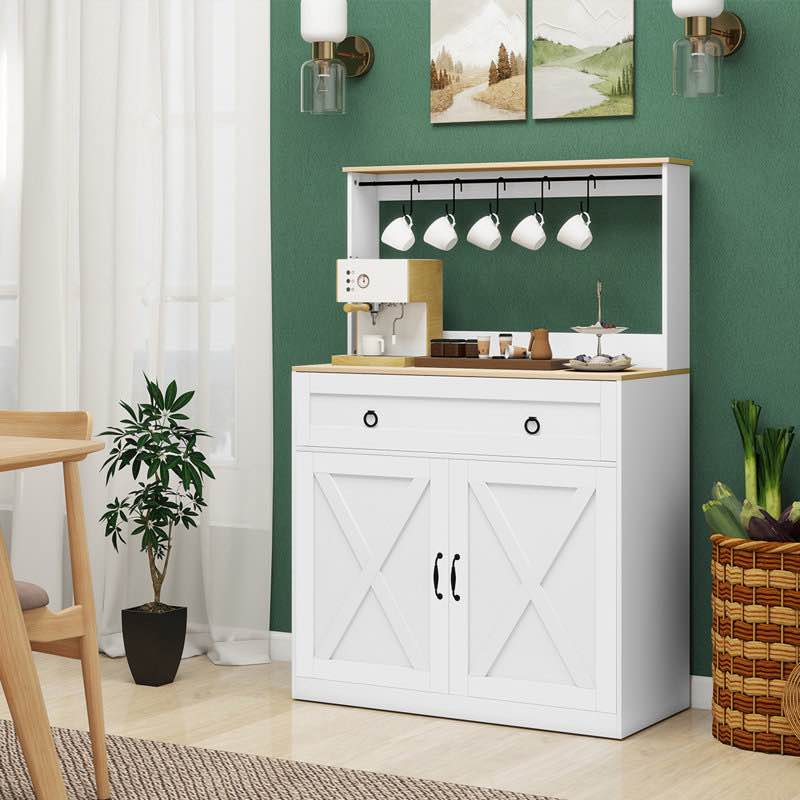 35"  Kitchen Sideboard In White With Cup Holders and Storage