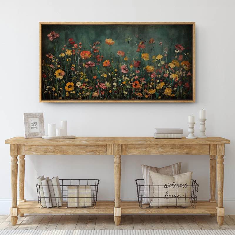 Moody Green Wildflower Florals Modern Decor Extra Large Pictures Framed Canvas Print Wall Art