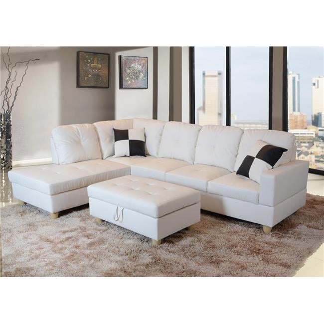 Lifestyle LS092A Left Facing Sectional Sofa Set - Faux Leather, White - 3 Piece INCOMPLETE 