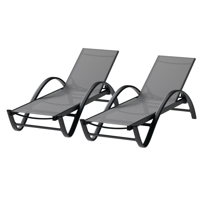 Lounge Chair For Outside Set Of 2, Pool Chaise Lounge With S-Shaped Armrest, Patio Lounge Chairs With Adjustable Backrest & PVC-coated polyester, Patio Chaise Lounge For Outdoor