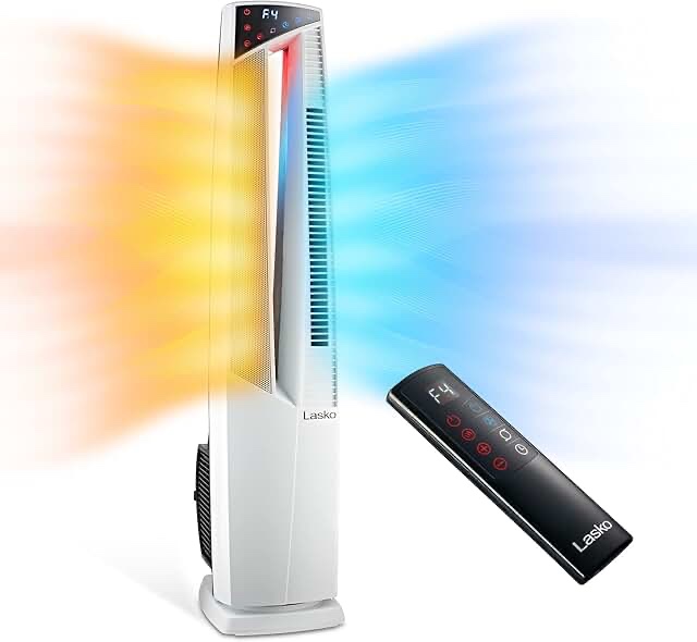 (INCOMPLETE NO REMOTE ) Lasko Oscillating Hybrid Fan and Space Heater for Home, All Season High Velocity Hybrid with Tip-Over Switch, Remote Control, Timer and Thermostat, 37.5 Inches, White, 1500W, FHV820