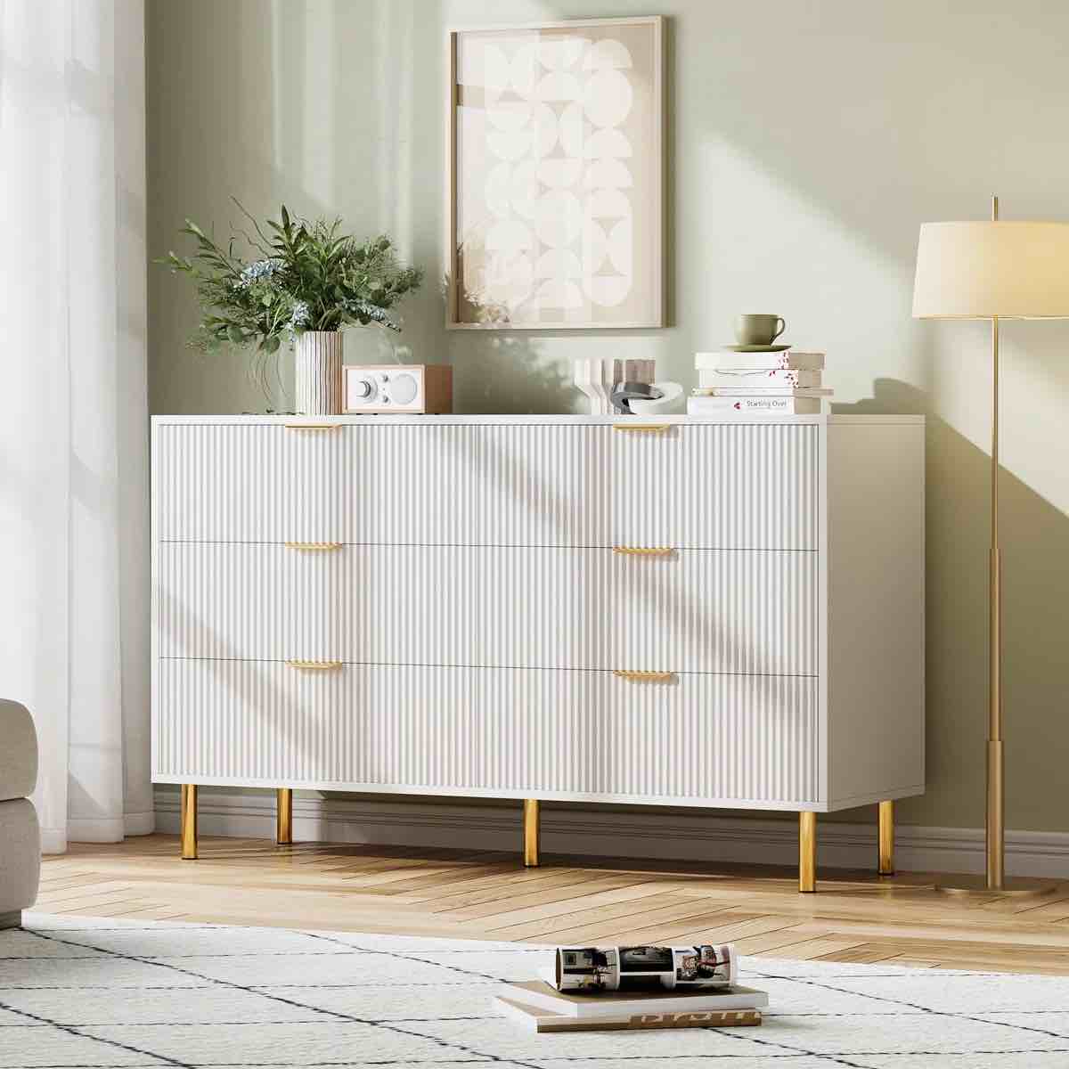 6 drawer dresser for bedroom, large dresser chest of drawers, modern wood storage dresser organizer