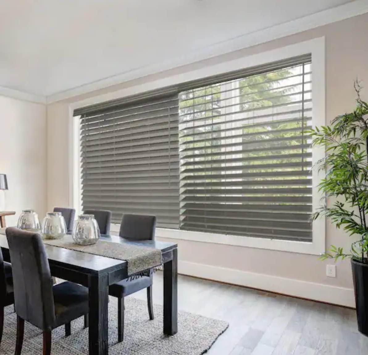 Driftwood Gray Cordless Premium Faux Wood blinds with 2.5 in Slats - 31 in W x 72 in L (Actual Size 30.5 in W x 72 in L)