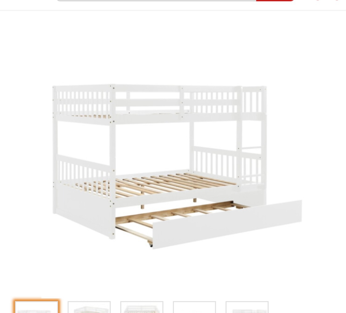 Full over Full Bunk Bed with Trundle, Convertible to 2 Full Size Platform Bed, Full Size Bunk Bed with Ladder and Safety Rails for Kids, Teens, Adults,White-1 W50435370