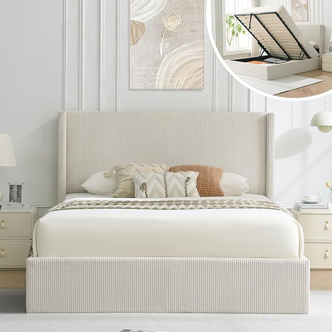 (incomplet box 1 of 2)(image similar )Double bed upholstery headboard and storage WF325782AAP