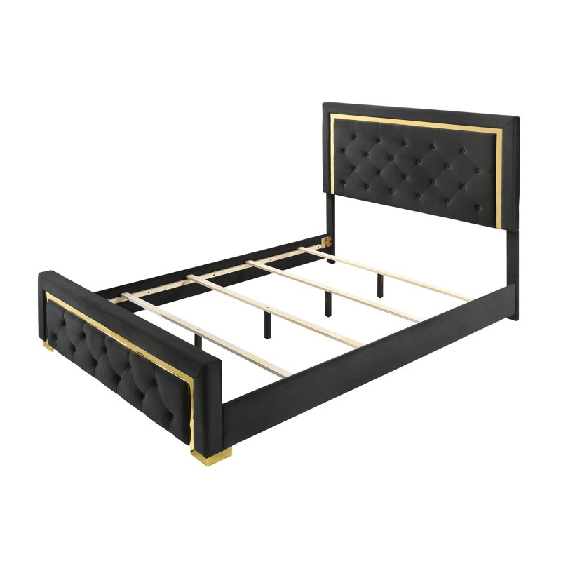 gold panel uphol stered Queen bed -black (incomplet)