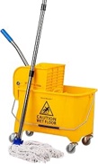 Mind Reader Mop Bucket with Wringer, 22 Qt (5.5 Gallon), Floor Cleaning, Handle, Wheels, 16.25"L x 10.75"W x 24.5"H, Yellow