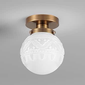 Daunton Semi Flush Mount Ceiling Light, Modern Globe Milk Glass Ceiling Light Fixture, Vintage Small
