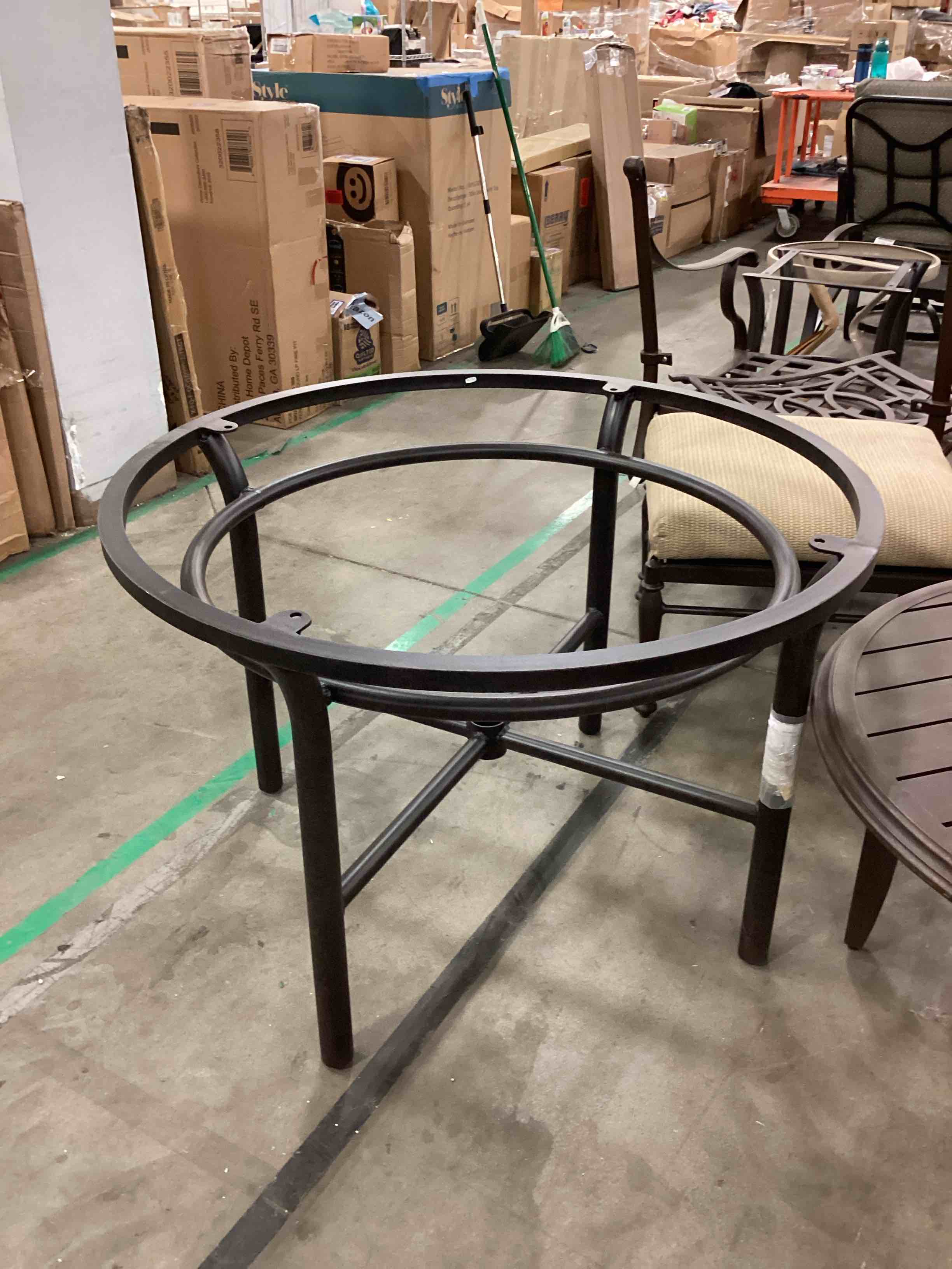 Artisan Collection Small Round Glass Metal DiningTable with Umbrella Hole by Mallin Casual Furniture In Dark Brown