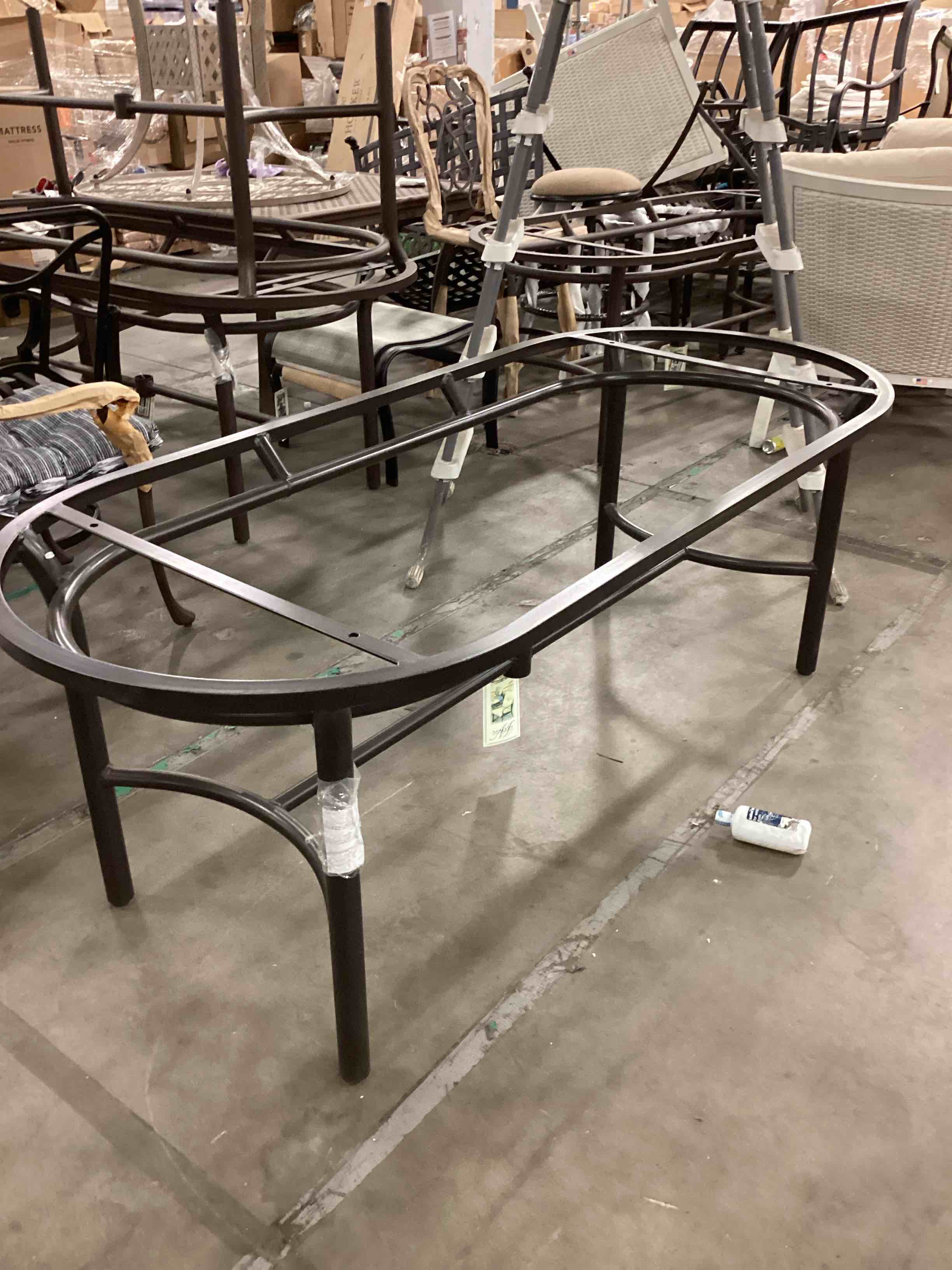 Oval Metal Dining Table With Umbrella Hole, Brown By Mallin Casual Furniture ( See Description)