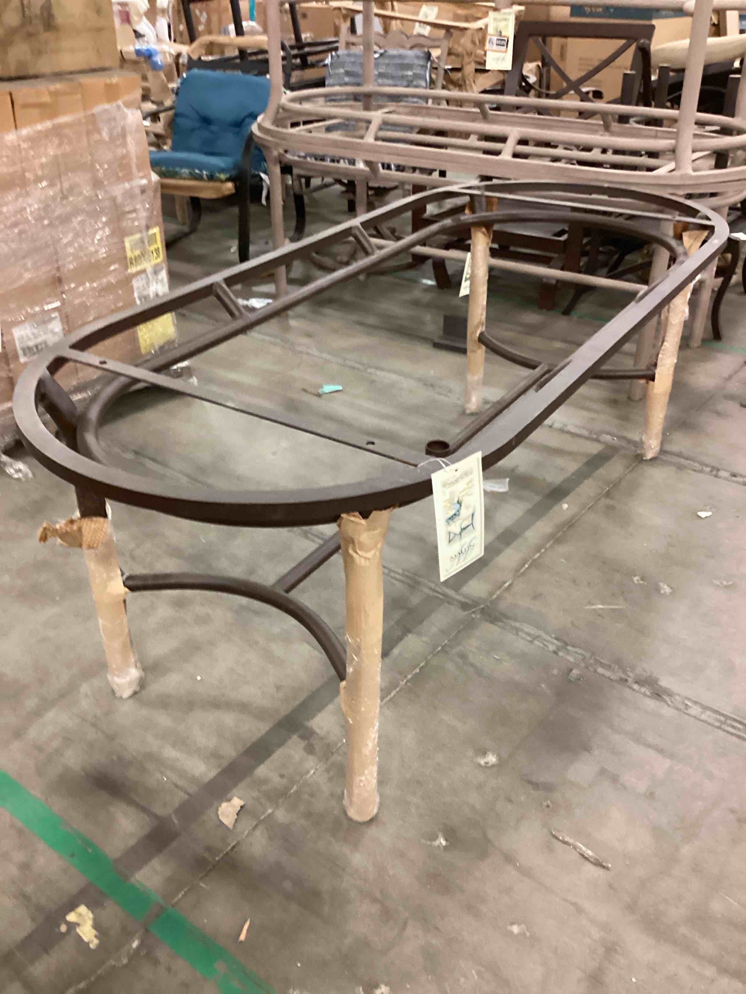 Oval Metal Dining Table With Umbrella Hole, Bronze By Mallin Casual Furniture ( See Description)