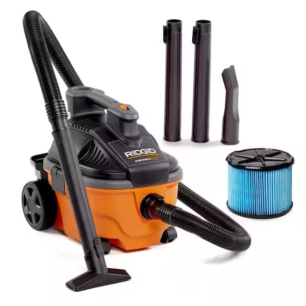 4 Gal. 5.0 Peak HP Portable Shop Vacuum WD4070 Wet Dry Vac with Fine Dust Filter, Locking Hose and Attachments by RIDGID 