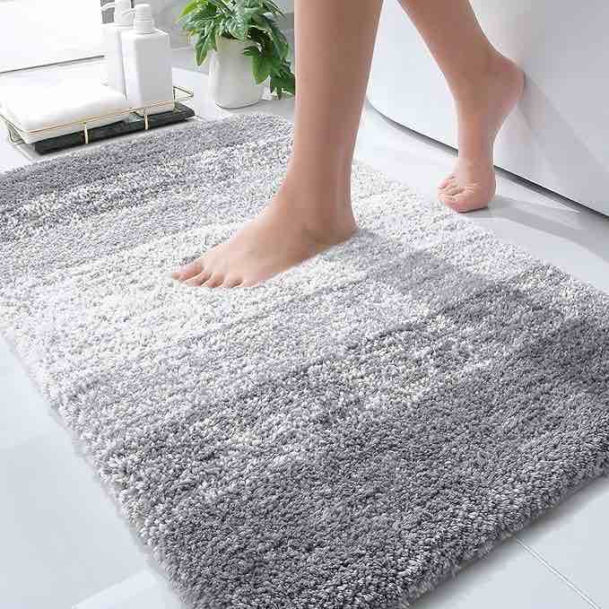 OLANLY Bathroom Rugs Mat 30x20, Extra Soft and Absorbent Microfiber Bath Rugs, Non-Slip Plush Shaggy Bath Carpet, Machine Wash Dry, Bath Mat for Bathroom Floor, Tub and Shower, Grey
