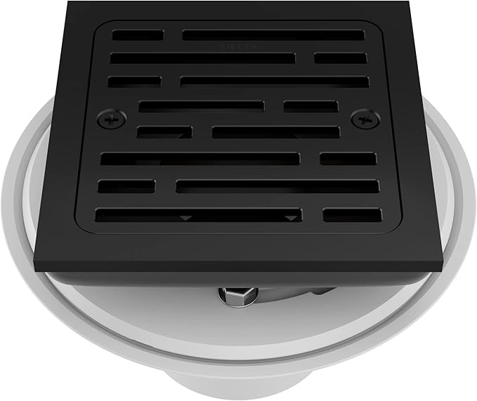 Delta Faucet 4 Inch Tile-In Square Shower Floor Drain Black, Shower Drain Kit, Square Shower Drain, Chrome Shower Drain, Shower Floor Drain, Matte Black DT062412-BL