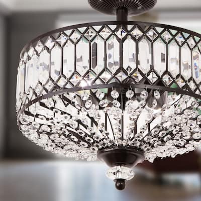 15.25"H Tiered Jeweled Glass and Metal Semi-Flush Mount Lighting Fixture - Bronze