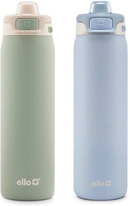 Ello Flip to Fill, Pop to Drink Stainless Steel Water Bottle with Leak-Proof Locking Lid, 22 oz – Reusable Insulated Travel Bottle, Color: Pistachio/Blue Dream