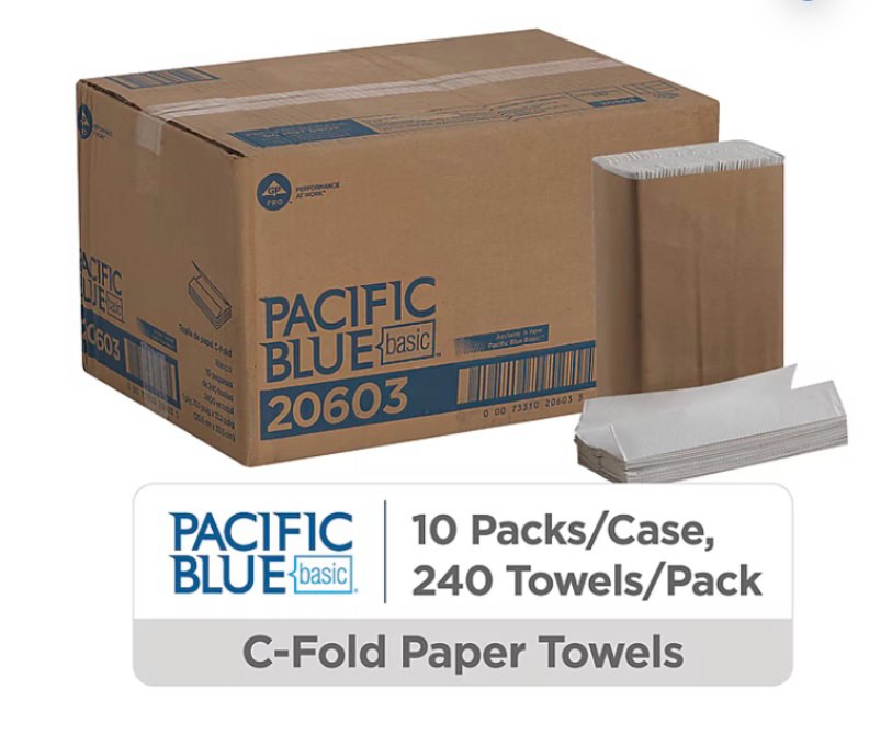 Pacific Blue Basic C-Fold Paper Towels 1-Ply 10.1 x 13.2 White 240/Pack 10 Packs/Carton 20603