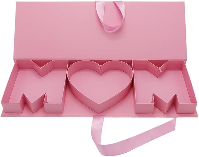 Vacío Día de la Mother Mother Letter Shaped Gift Box Cardboard Flower Chocolate Packaging (MOM, Pink)
