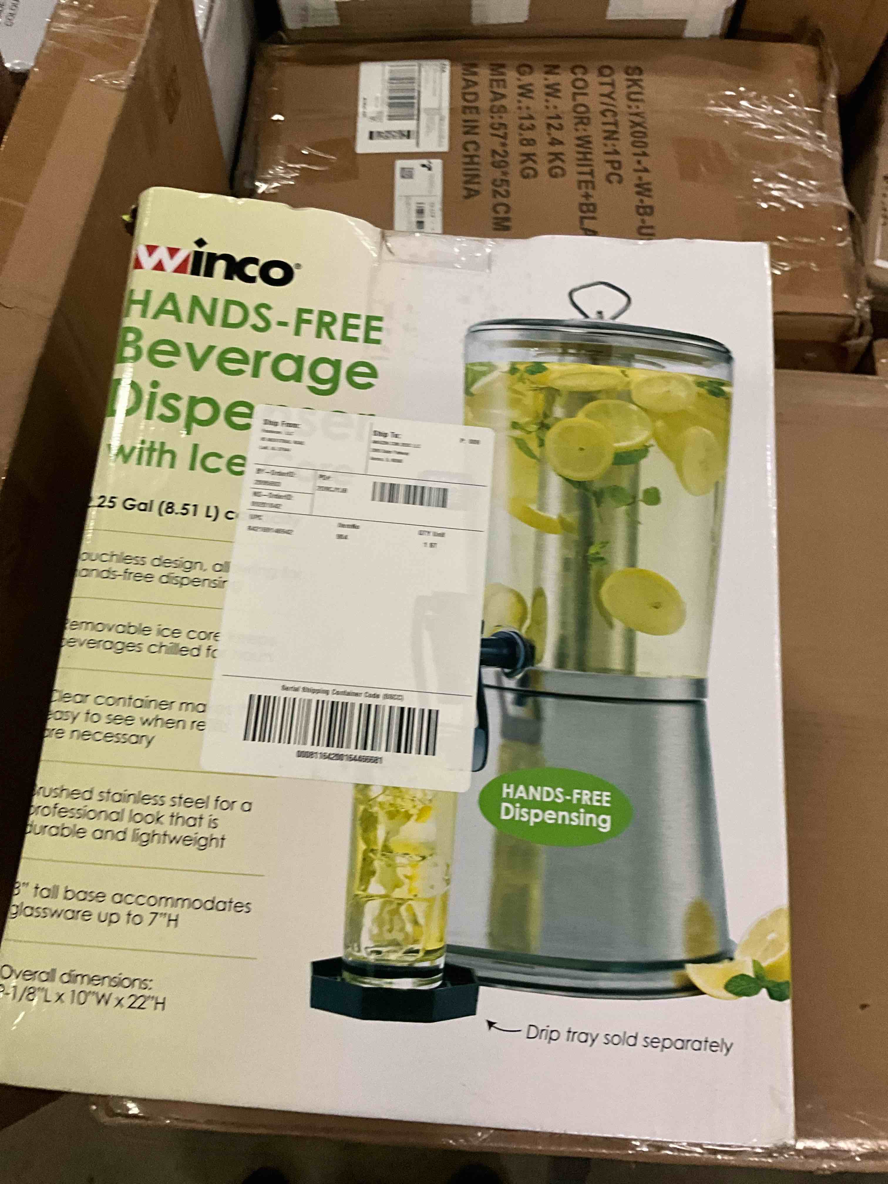 Winco 2 Gallon Beverage Dispenser with Stand and Ice Core