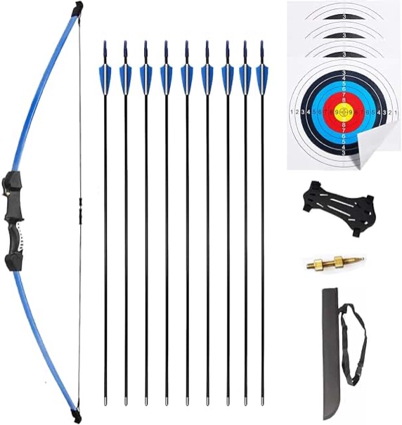 iMay 45" Recurve Bow and Arrows Set Outdoor Archery Beginner Gift Longbow Kit with 9 Arrows 2 Target Face 18 Lb for Teen