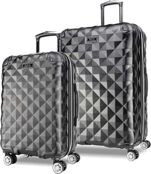 Kenneth Cole REACTION Diamond Tower Collection Lightweight Hardside Expandable 8-Wheel Spinner Travel Luggage, Black, 2-Piece Set (20" & 28")