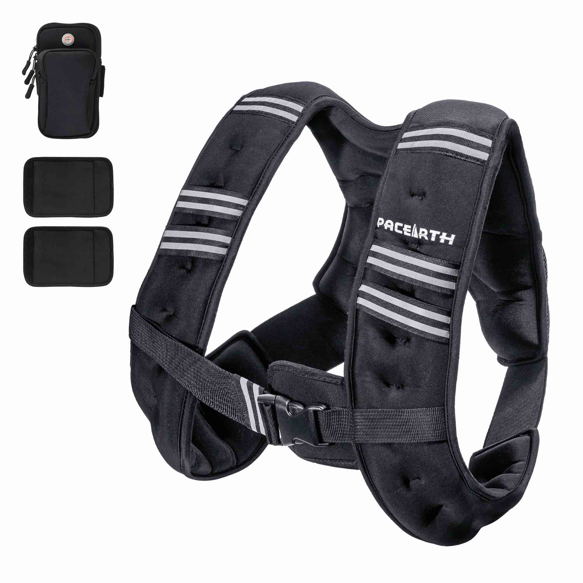 Pacearth Weighted Vest with Arm Strap Phone Pouch and Reflective Stripe 25LB