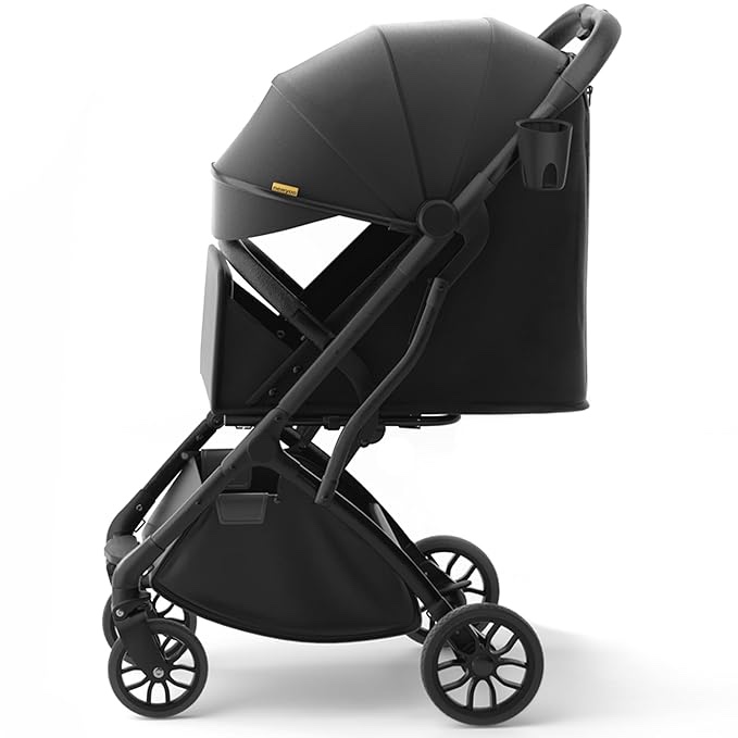 newyoo GlideTow TR18M Compact Travel Stroller for Infant, Lightweight Foldable Baby/Toddlers Stroller with Luggage Handle & Cup Holder, One-Hand Easy Fold, Lay-Flat Seat, Black