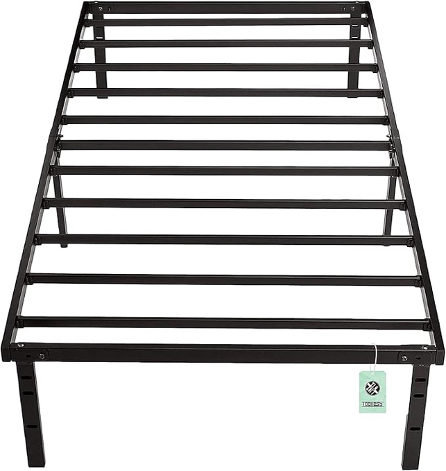 Amazon Basics Sturdy Heavy-Duty Non-Slip Platform Bed Frame Twin Size Storage, Steel Slat Support, Noise Free, Easy Assembly, 14 Inch Black