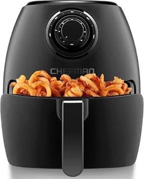 chefman small air fryer healthy cooking, 3.6 qt, nonstick, user friendly and dual control temperature, w/ 60 minute timer & auto shutoff, dishwasher safe basket, matte black, cookbook included