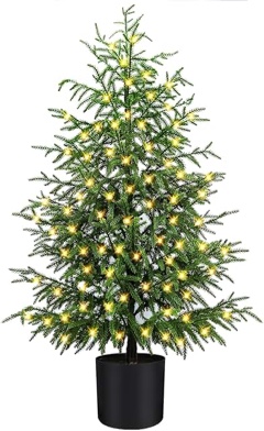 4FT Pre-Lit Artificial Norfolk Pine Christmas Tree – Realistic Potted Tree with 100 LED Lights & 8-Function Battery Box, Pre-Assembled Faux Holiday Décor for Indoor Use