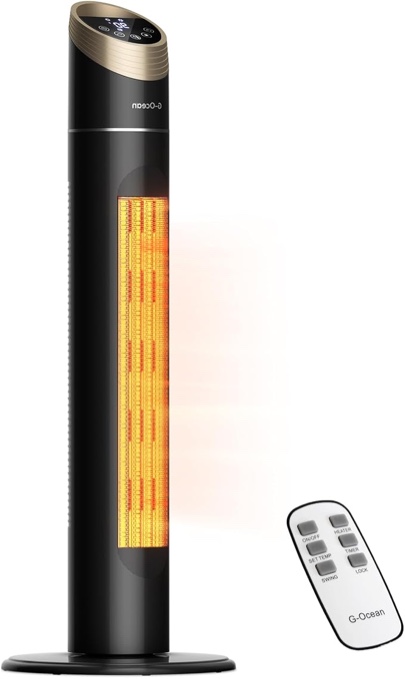 Space Heater for Indoor Use, 34" Space Heater for Large Room, 1500W Tower Heater with Remote, Adjustable Thermostat, 12H Timer, 70° Oscillation, Overheat & Tip-Over Protection, Black