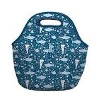 sok it lunchtote zippered bag insulated neoprene caddy (happy sharks large 4.5 quart lunch tote)