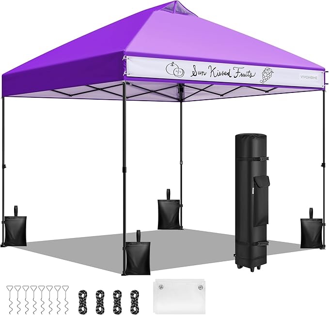 vivohome 10x10ft pop up canopy tent one push setup outdoor portable shelter tent heavy duty with wheel carry bag and 4 sandbags, white