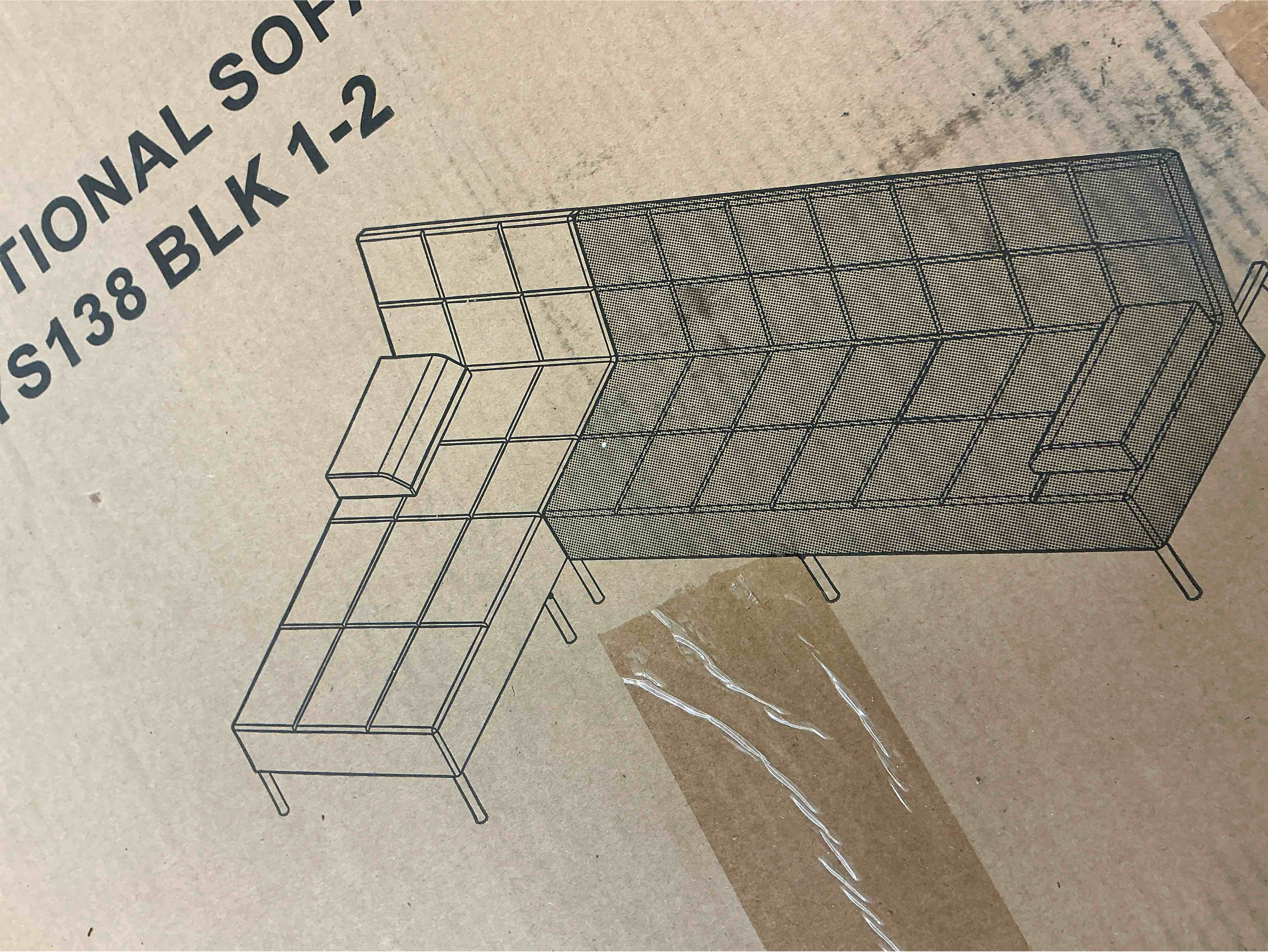 RYS138 BLK 1-2  Sectional Sofa black 1-2 (Incomplete only 1 box to pick up)