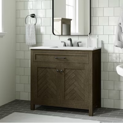 allen + roth Sullivan 36-in x 20 in x 34.5in| 91.4 cm x 50.8 cm x 87.6cm Light Brown Undermount Single Sink Bathroom Vanity with White Engineered Stone Top