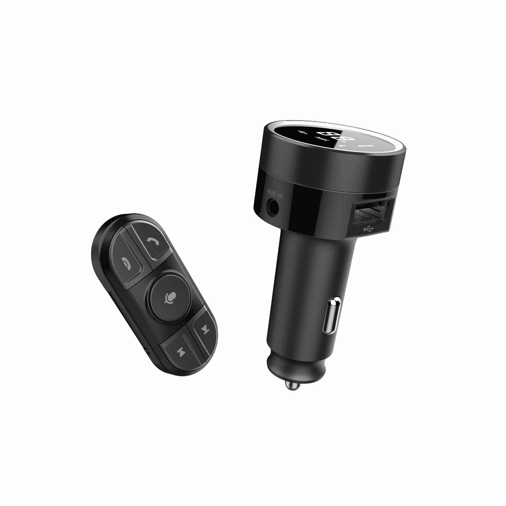 Auto Drive Bluetooth FM Transmitter via Remote Control & USB Compatible with Smartphone 3.2x1.4x1.4  85g