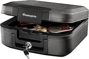 SentrySafe Dark Gray Fireproof and Waterproof Safe with Key Lock, Chest Lock Box with Carrying Handle for Travel, 0.28 Cubic Feet, 6.6 x 15.4 x 14.3 Inches, CFW20201