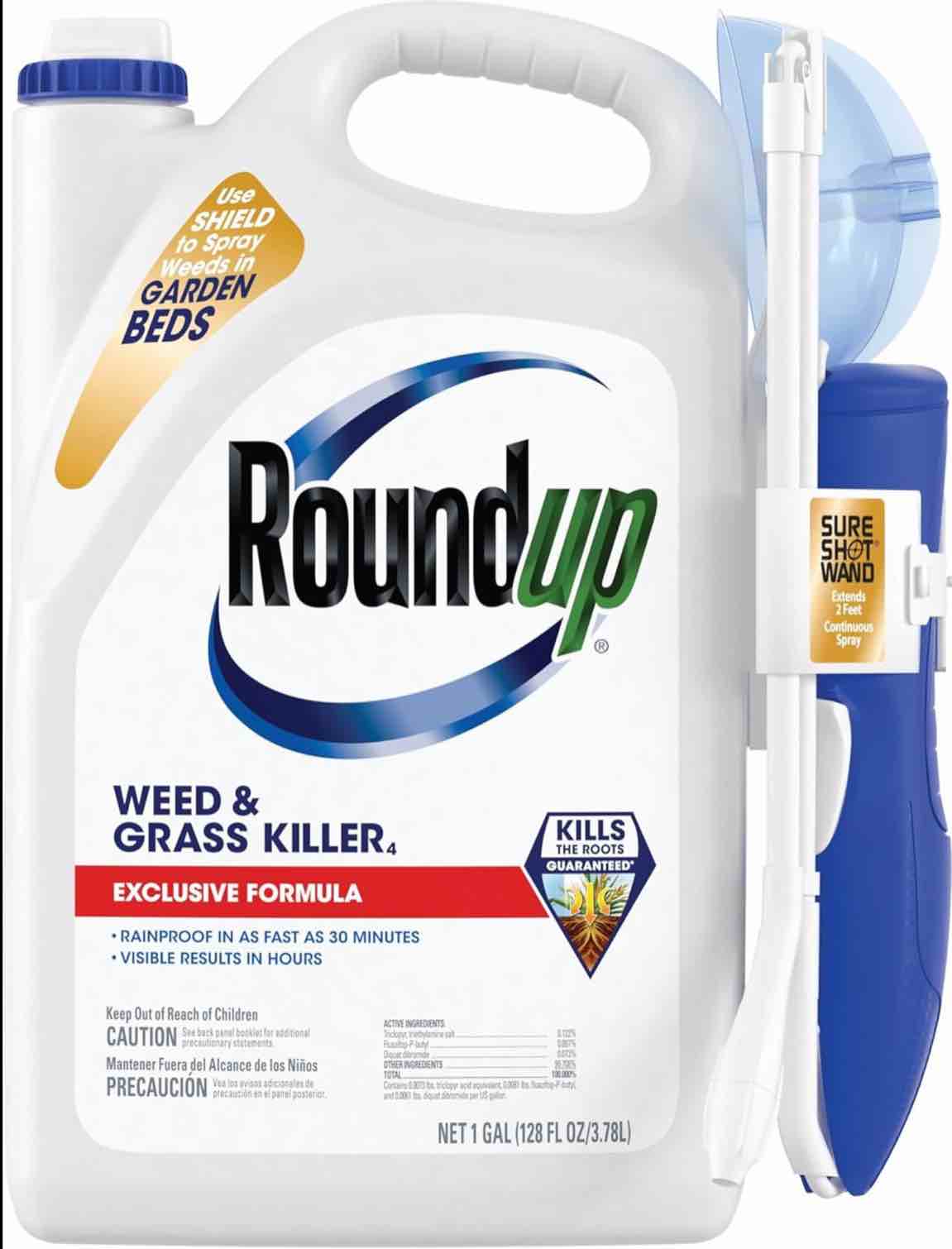 Roundup Weed & Grass Killer? with Sure Shot Wand, Use in and Around Flower Beds, Trees, and Driveways, 1 gal. 1 gal Sure Shot Wand