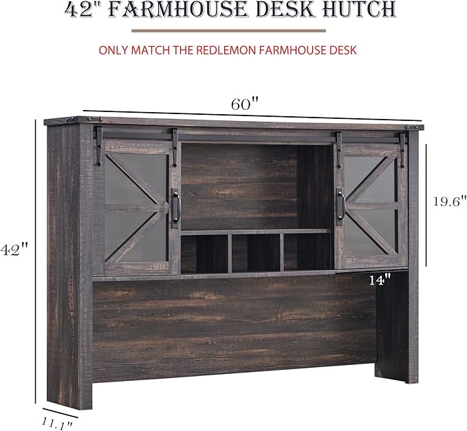RedLemon 42-inch farm desk furniture with barn sliding door and ample storage/display space, only matches the farm desk (dark rustic oak)